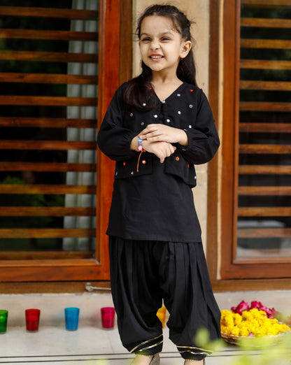 Stone Black Patiala With Cape