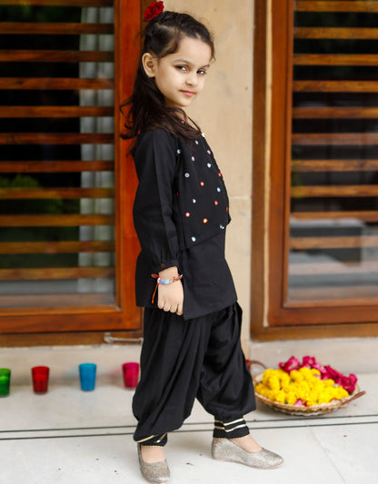 Stone Black Patiala With Cape