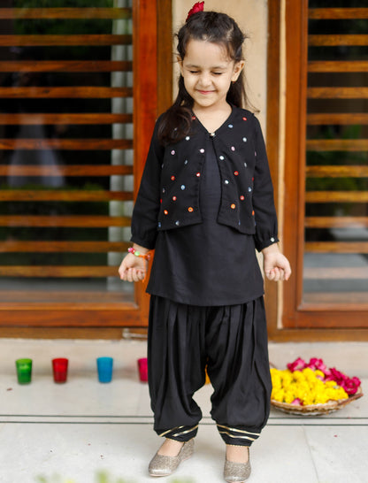 Stone Black Patiala With Cape