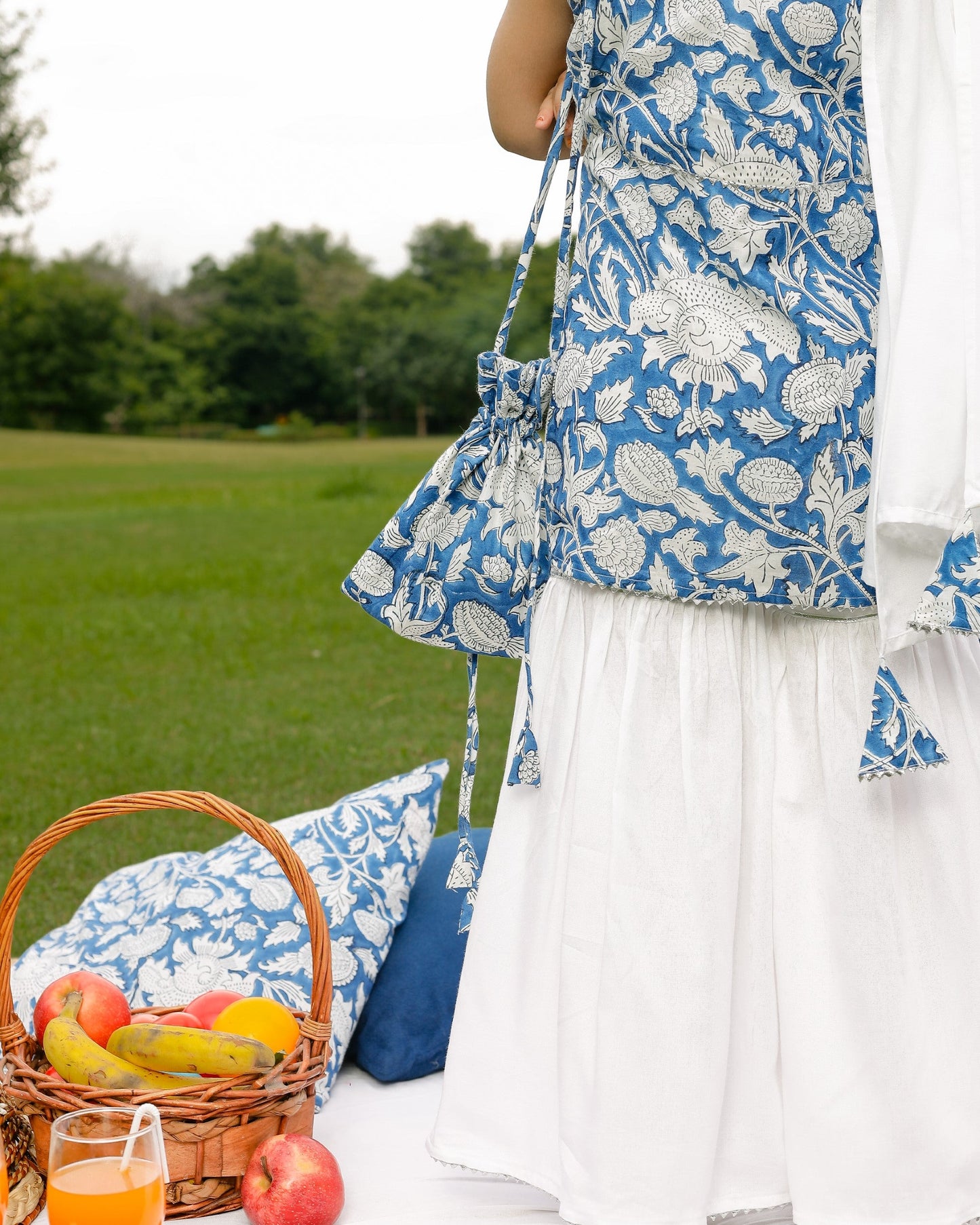 Sky blue floral printed kurta with sharara