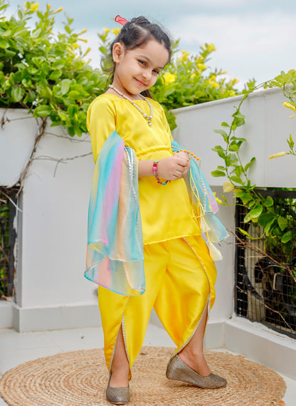 Sunset yellow dhoti set with Dupatta