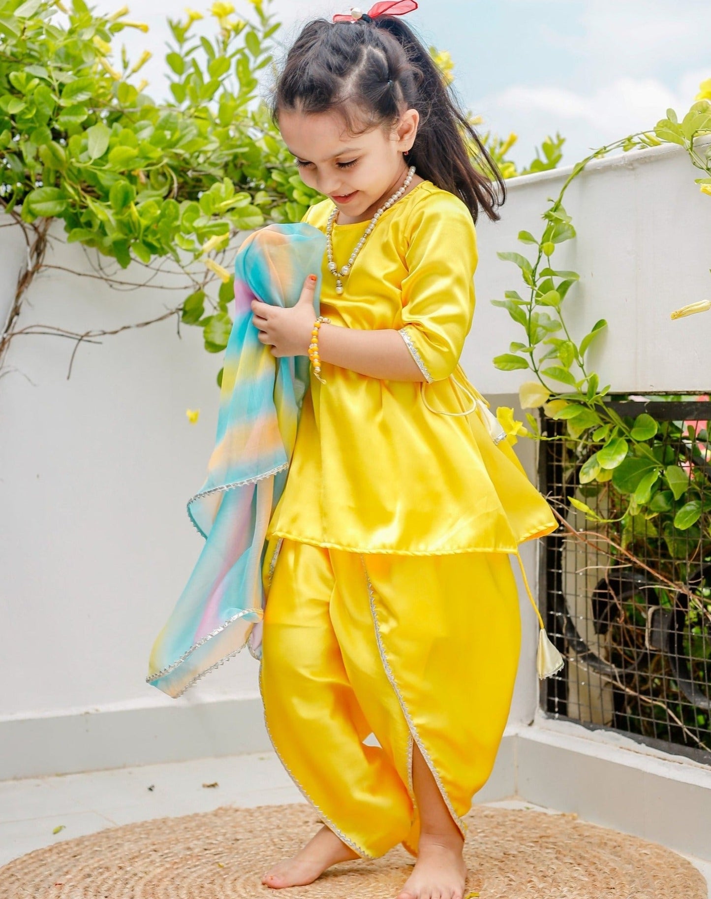 Sunset yellow dhoti set with Dupatta