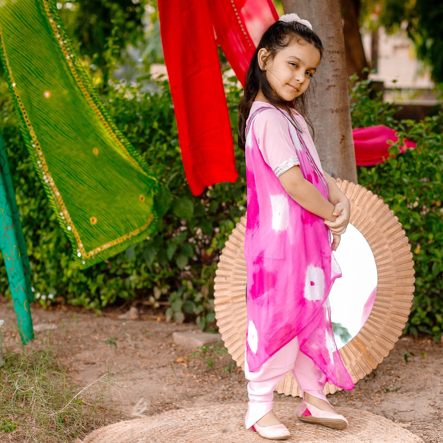 Light pink dhoti set with cape