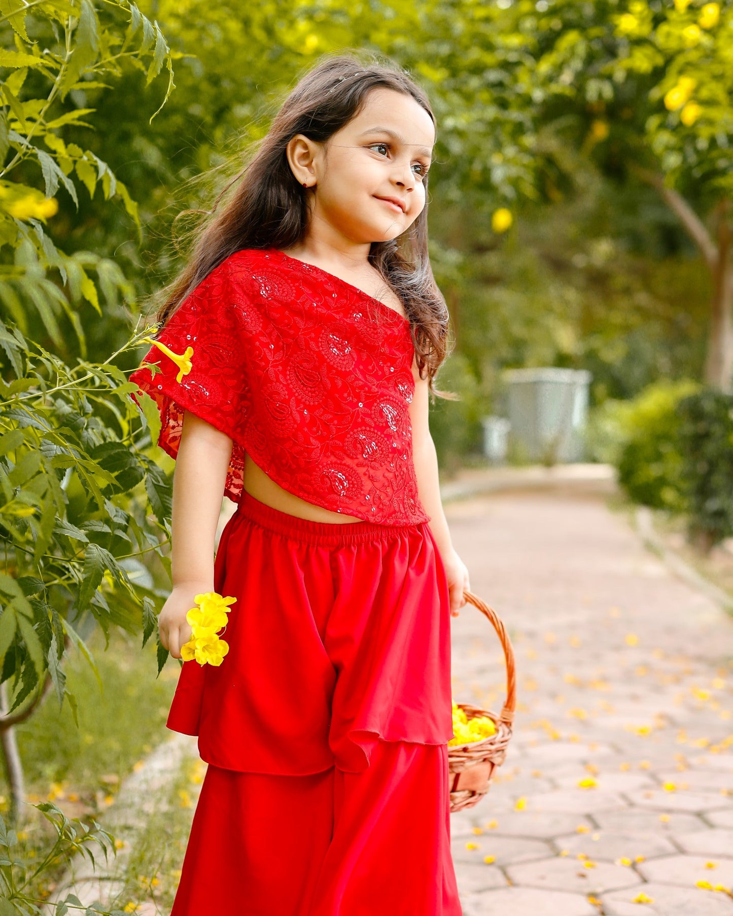 Red Embroidered Georgette Sharara Set