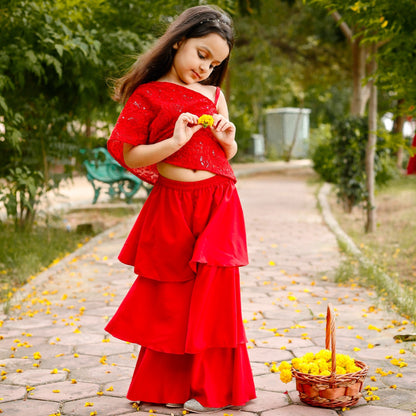 Red Embroidered Georgette Sharara Set