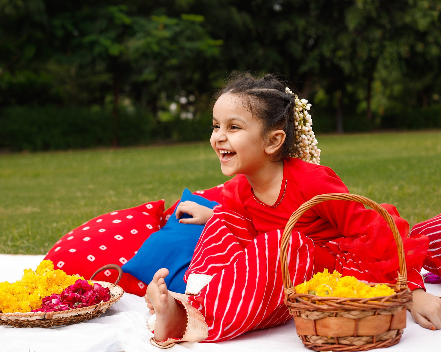 Red Sequin Balloon Sleeves Sharara Set