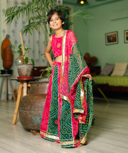 Multicolour Bandhej Kids Lehanga Set