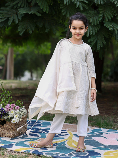 Kids Rich White Chikankari Suit Set