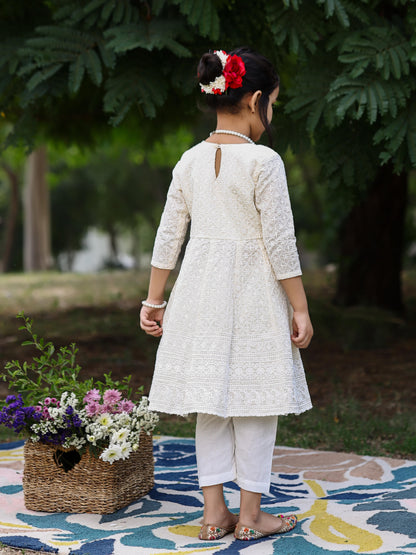 Kids Rich White Chikankari Suit Set