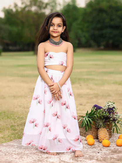 Kids Drizzle White Tube Top With Skirt