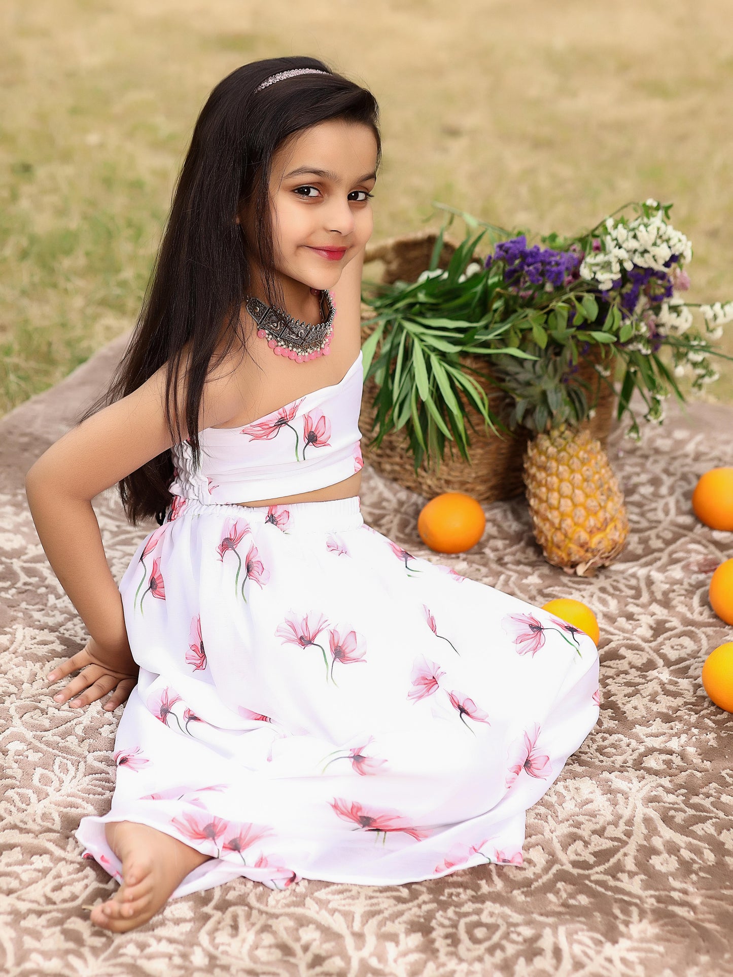 Kids Drizzle White Tube Top With Skirt