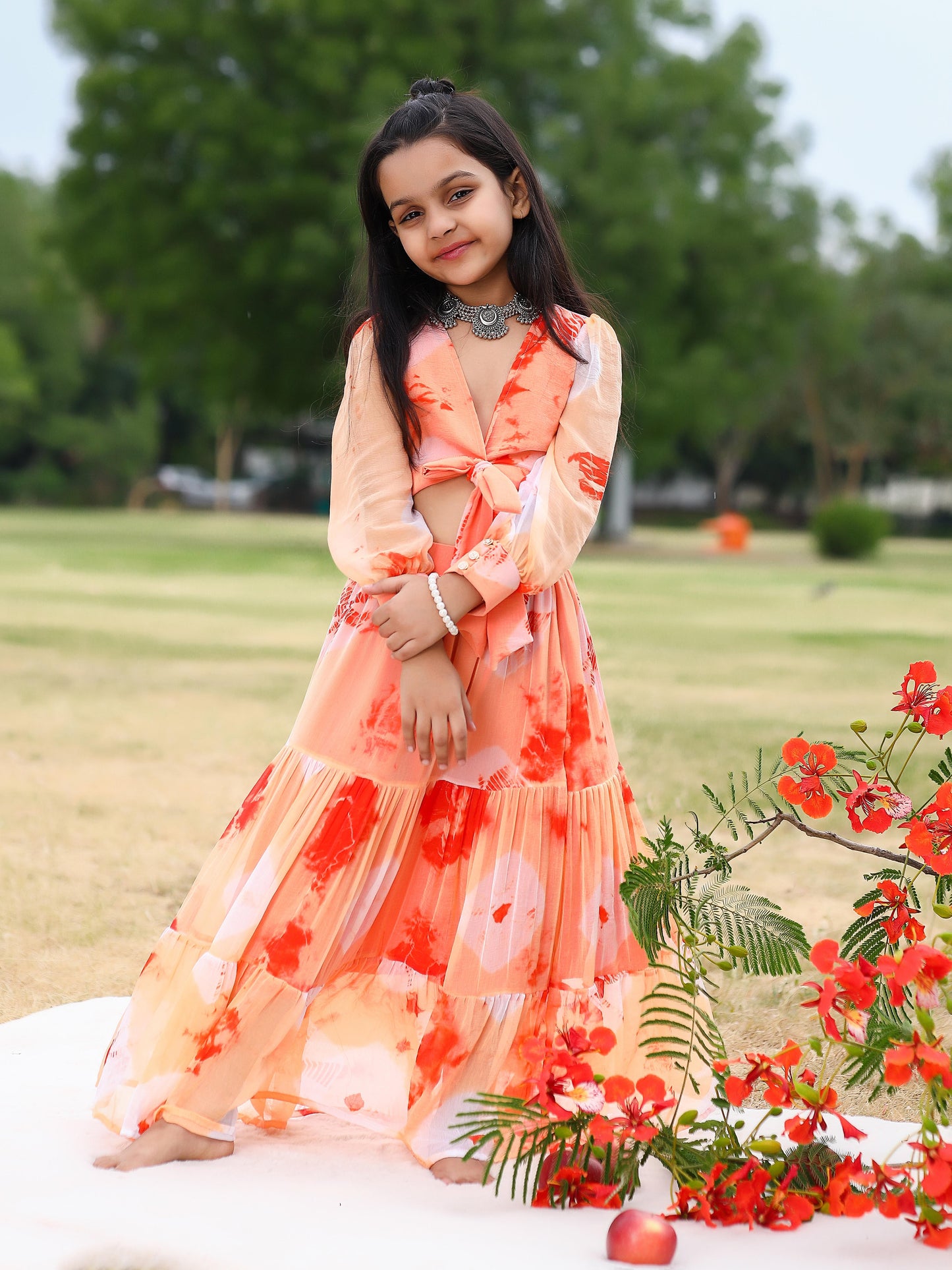 Maya Orange Crop Top And Skirt Dress