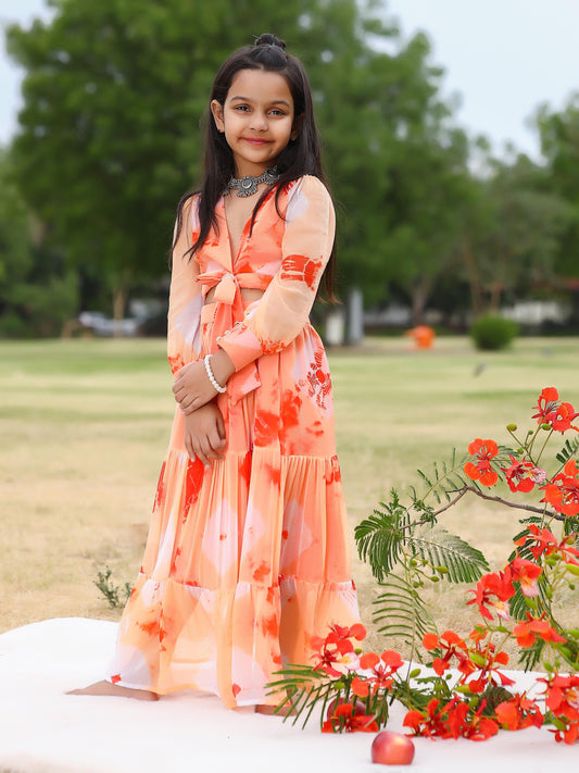 Maya Orange Crop Top And Skirt Dress