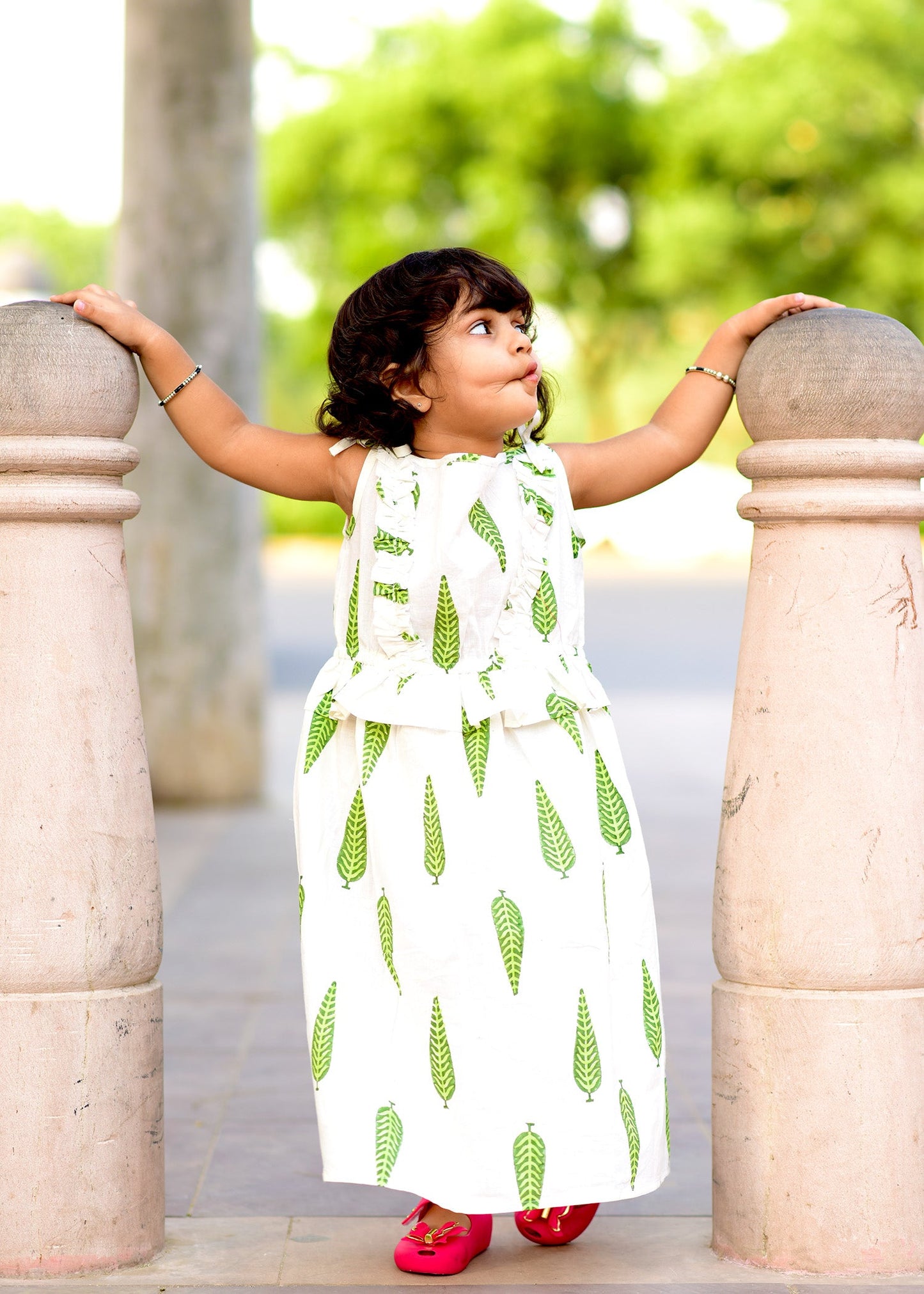 Exclusive Green Leaf Frill Dress