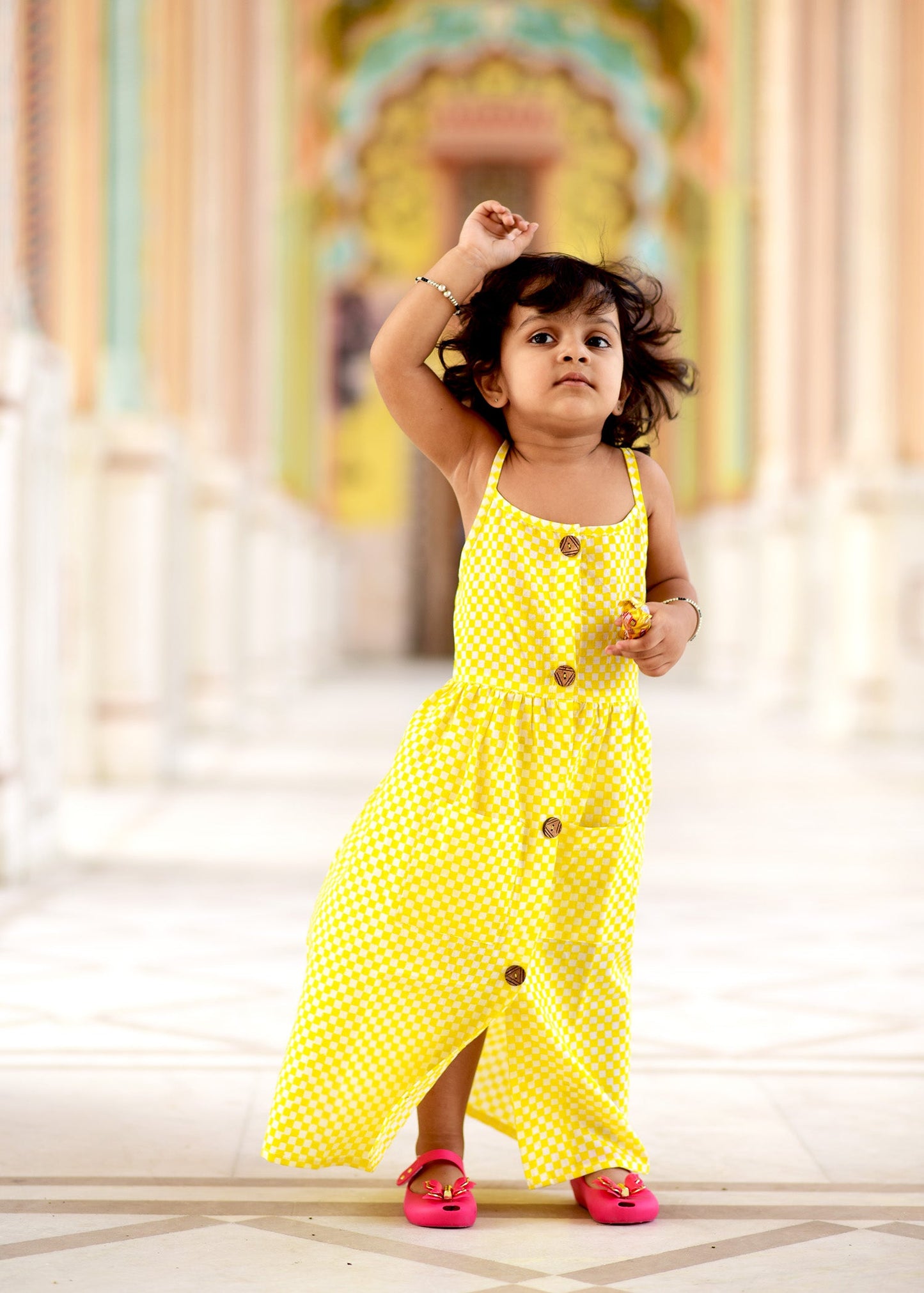 Yellow White Check Dress