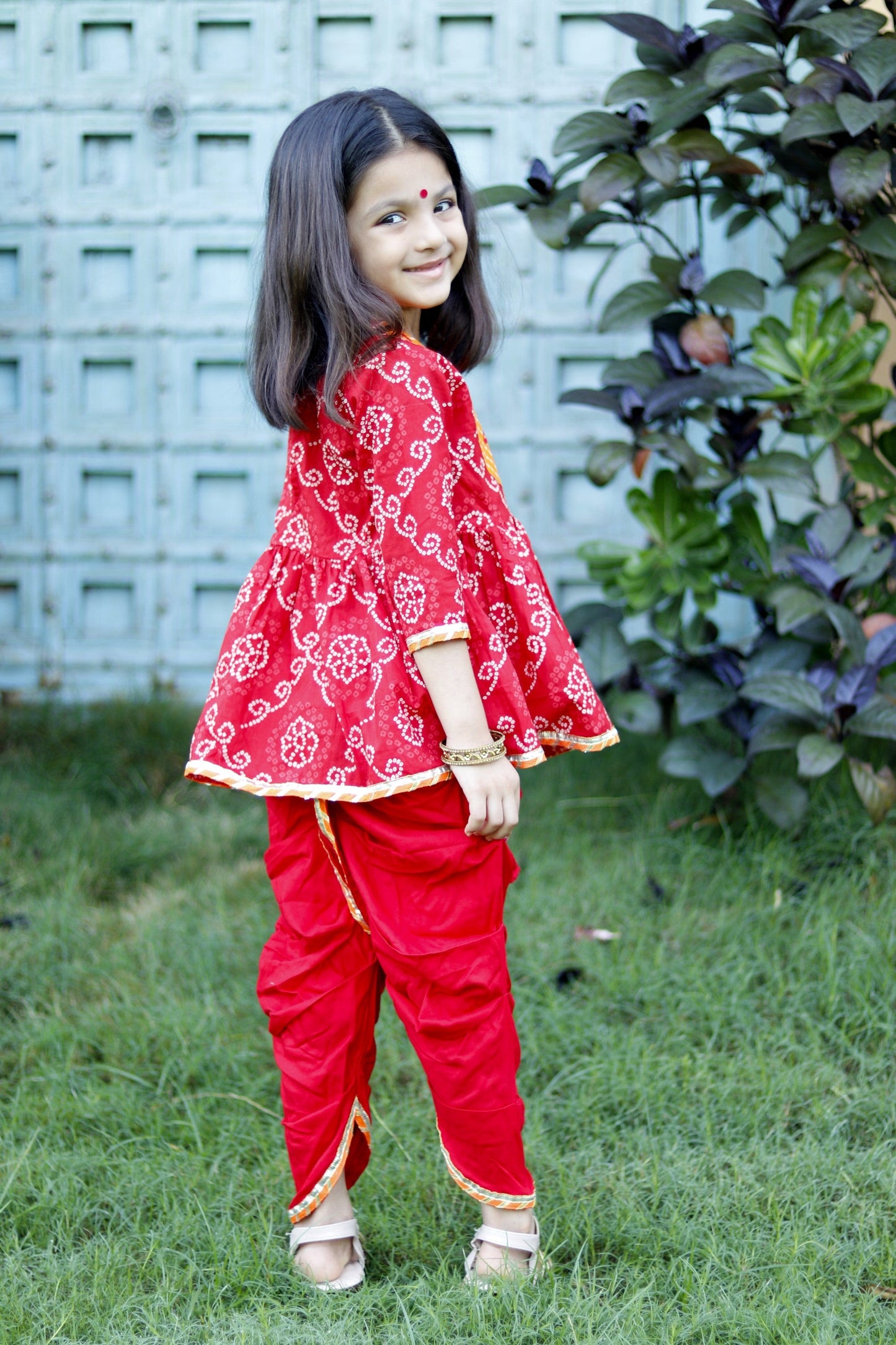 Red bandhani dhoti set